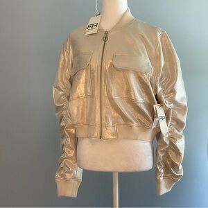 Robert Rodriguez Sz Medium Faux Leather Shimmering Champagne Bomber Jacket NWT